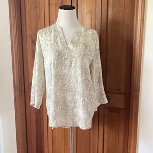 Chaus Grey & Cream Sheer Chiffon Pullover Blouse, Size S